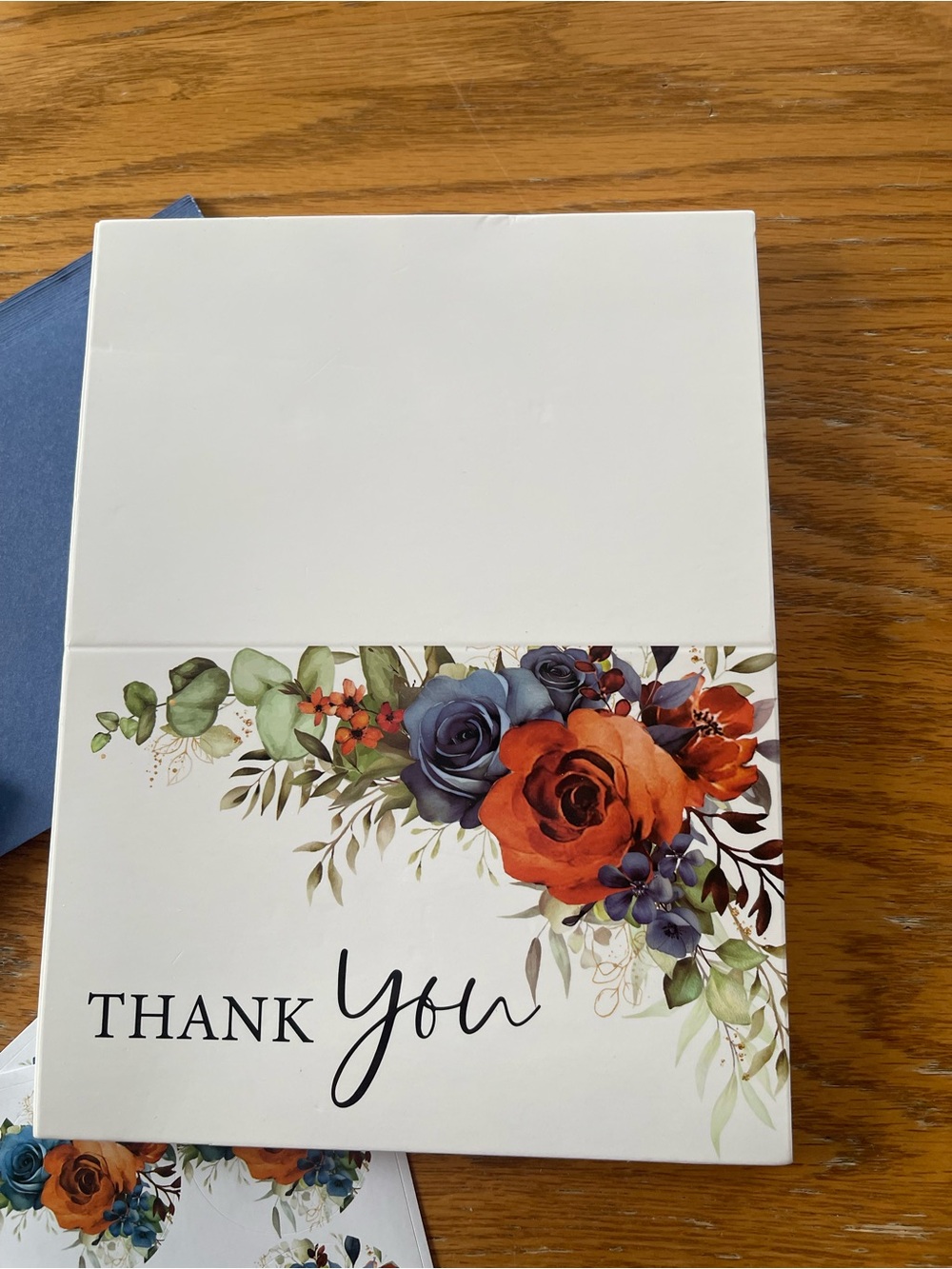 NEW Floral Thank You Card Set with Navy Envelopes - Orange & Blue. Set of 36 🌼 - Picture 2 of 5